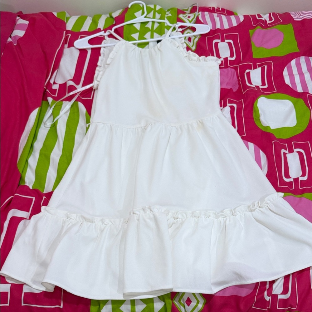 Le Chateau White Ruffle Mini Dress
